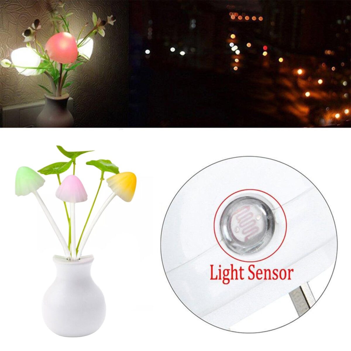 LED Dream Night Light, Auto ON / Off Sensor Mushroom Lamp (Multicolor) - Image 3