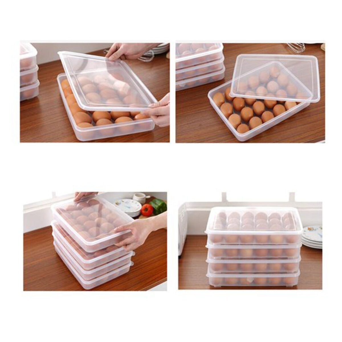 24 Grids Plastic Egg Box Container Holder Tray for Fridge with Lid for 2 Dozen Egg Tray - Image 3