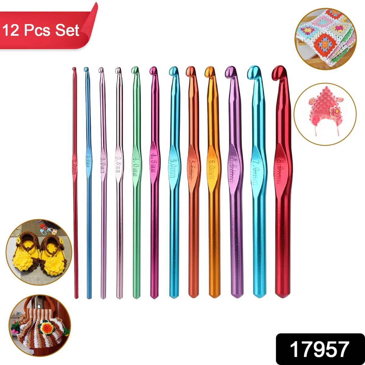 Aluminium Multicolor Knitting Needles, Crochet Kit (12 Pcs Set) - Image 2