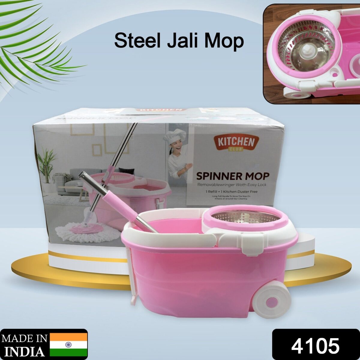 Spin Mop with Bucket for Floor Cleaning - Magic Mop Set with Steel Spin, Mop Stick, and Bucket for Home & Office - Image 2