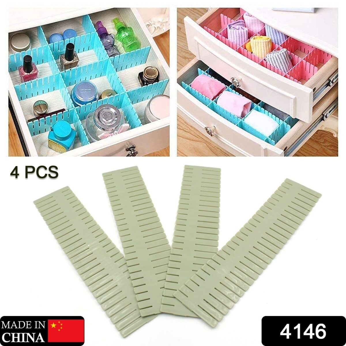 Adjustable Drawer Dividers (4 Pc Set): Organize Cabinets & Closets - Image 1