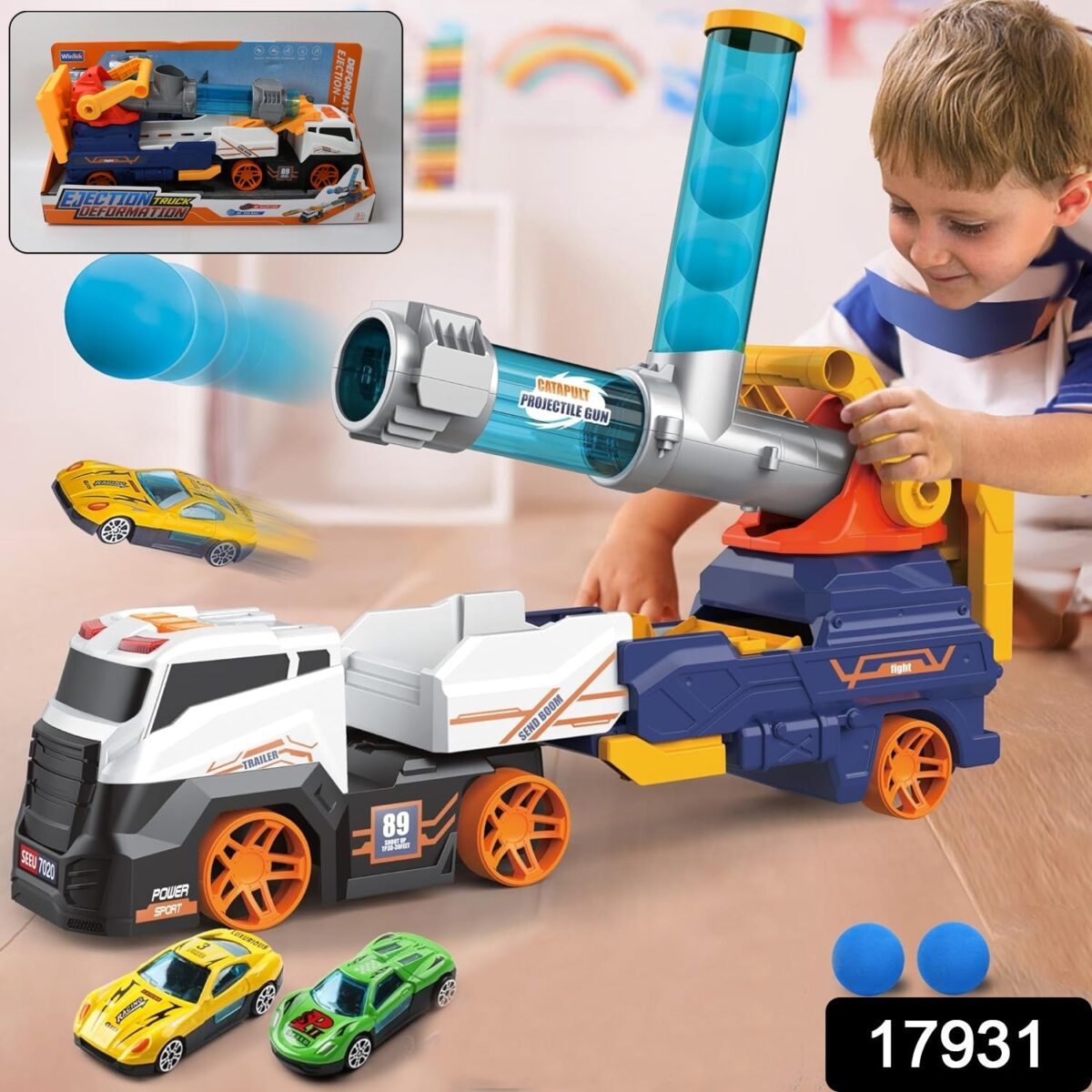 Large Truck Toys Include 2 Racing Cars+4 Ball, with Light & Sounds (Battery Not Included) - Image 2