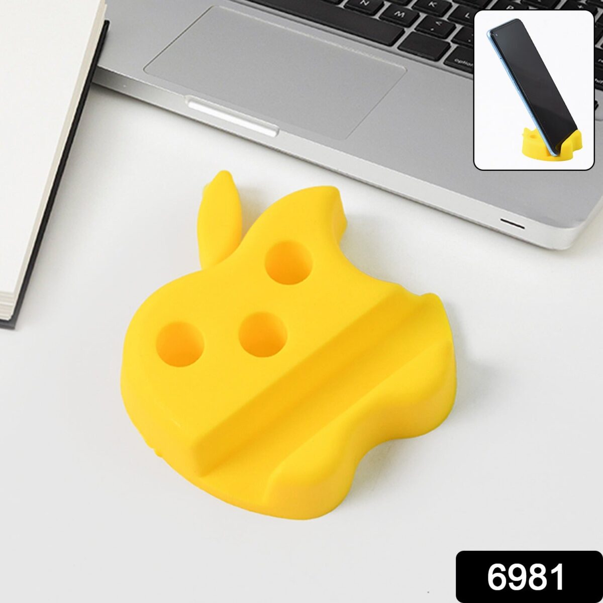 Multi-Functional Apple-Shaped Plastic Mobile Stand with Pen Holder (1 Pc / Mix Color) - Image 2