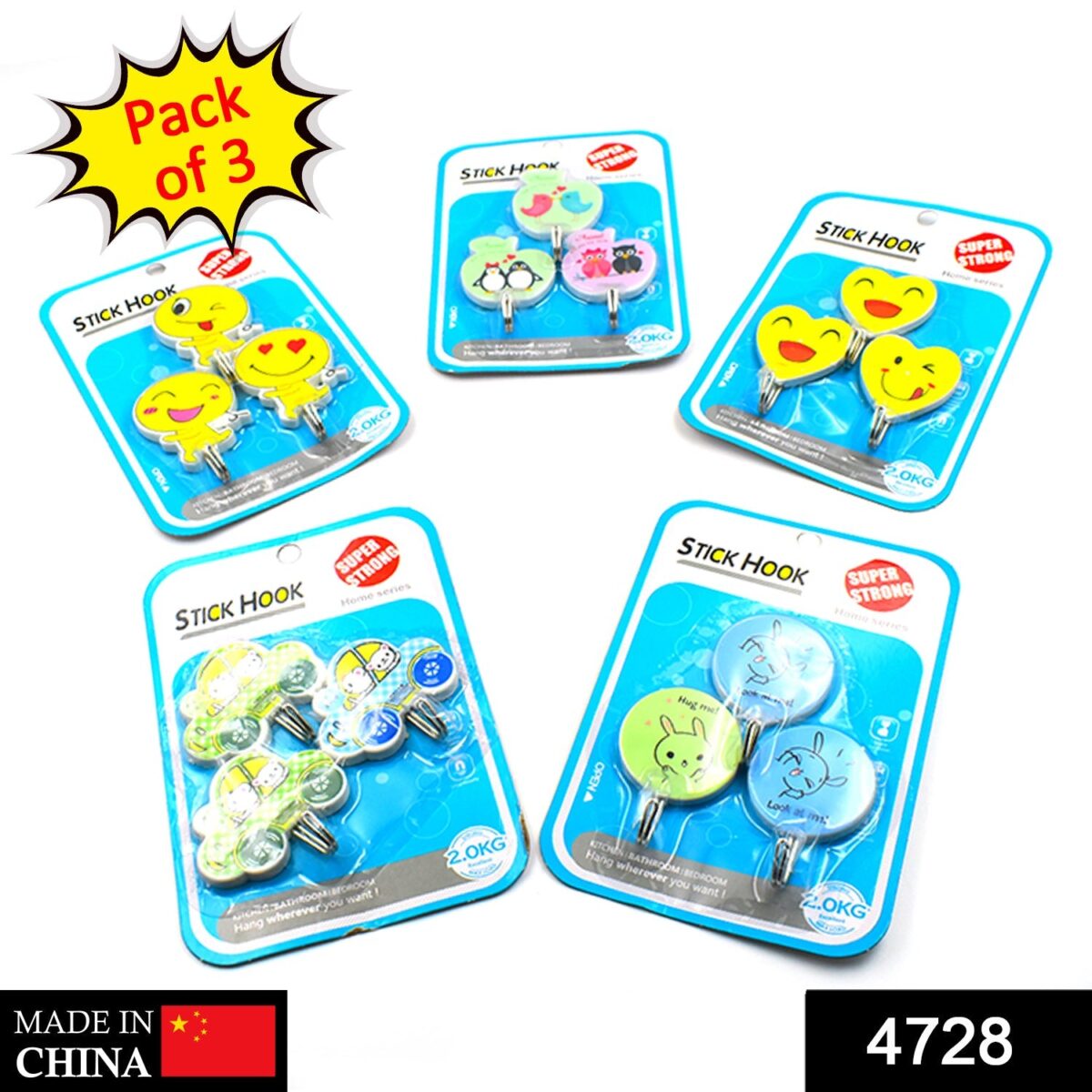 Plastic Self-Adhesive Kitchen 3Pc Hooks - Image 2