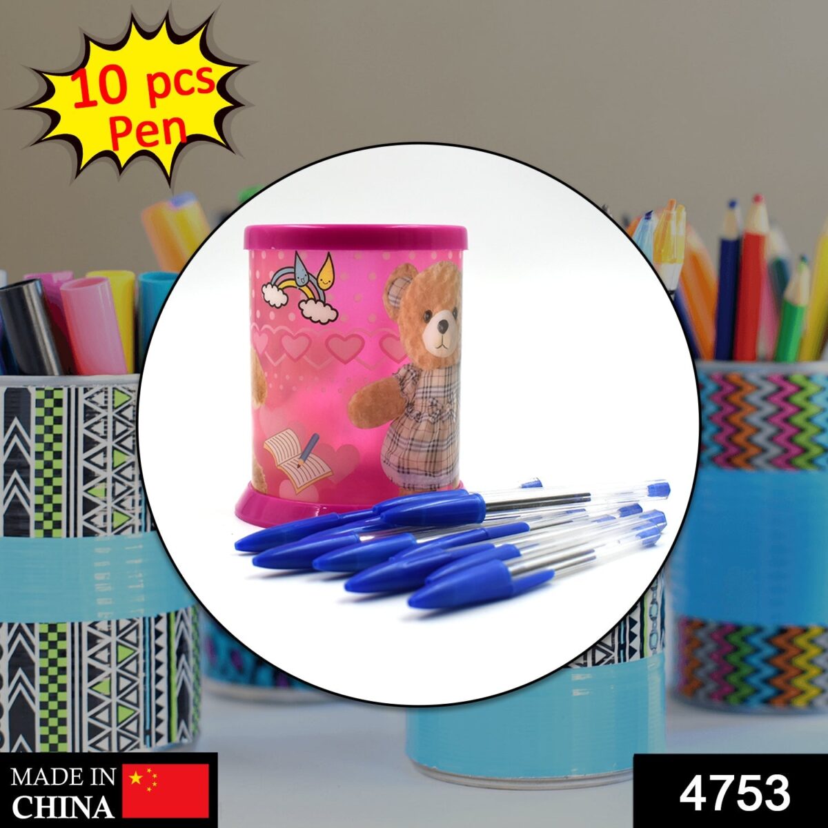 Perfect Writing Partner for Kids | Budget Friendly Stick Ball Point Pens (Pack of 10Pcs With DIY Stand) - Image 2