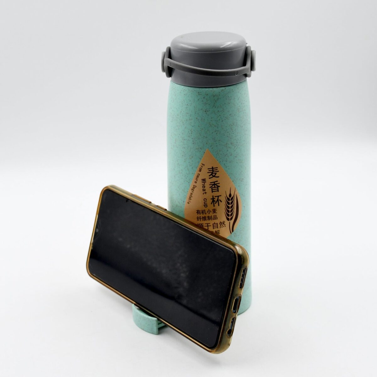 Creative Wheat Glass Water Bottle with Phone Holder (380ml, 80 Pc MOQ) - Image 4