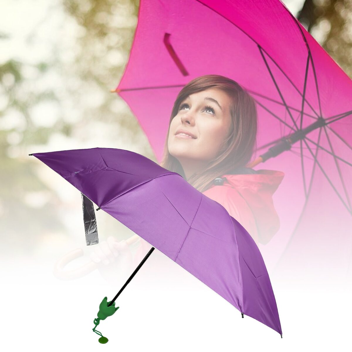 Vegetable shaped Folding Umbrella, Plastic Case Creative Fashion Folding Mini Sun Shade Rain Umbrella, Unique Umbrella, Sun & UV Protection, Cute Design (1 Pc) - Image 1