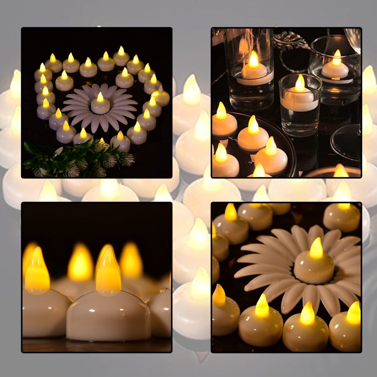 Set of 12 Flameless Floating Candles Battery Operated Tea Lights Tealight Candle - Decorative, Wedding.( Diya , Divo , Diva , Deepak , Jyoti ,) - Image 1