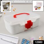 3-Compartment First Aid Box - Portable Medicine Storage with Detachable Tray & Transparent Lid - Image 2