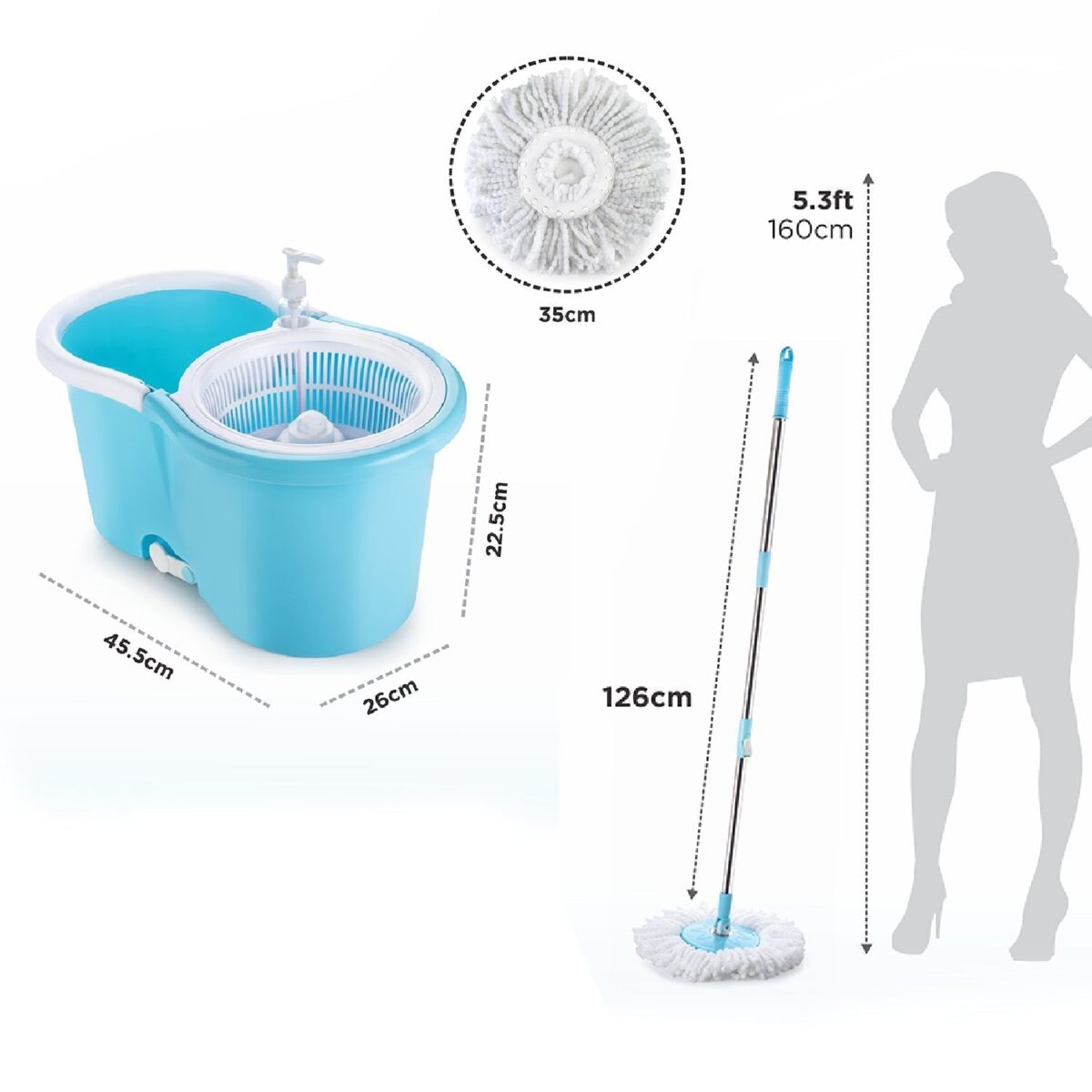 Plastic Spinner Bucket Mop 360 Degree Self Spin Wringing with 2 Absorbers for Home and Office Floor Cleaning Mops Set - Image 5