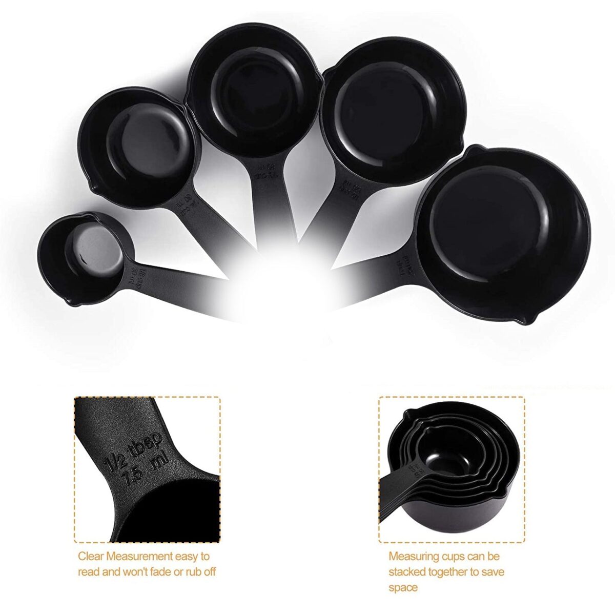 Plastic Measuring Cups and Spoons (11 Pcs, Black) With butterfly shape Holder - Image 5