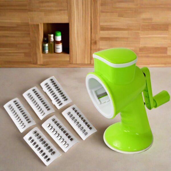 6 in 1 Multi functional Vegetable Cutter & Slicer Hand Machine Cutting, Slice, Cut Thick, Cut Silk All in one â€“Vegetable Chopper Cutter & Slicing Cutter Barrel - Vegetable Grater with 6 Removable Blades