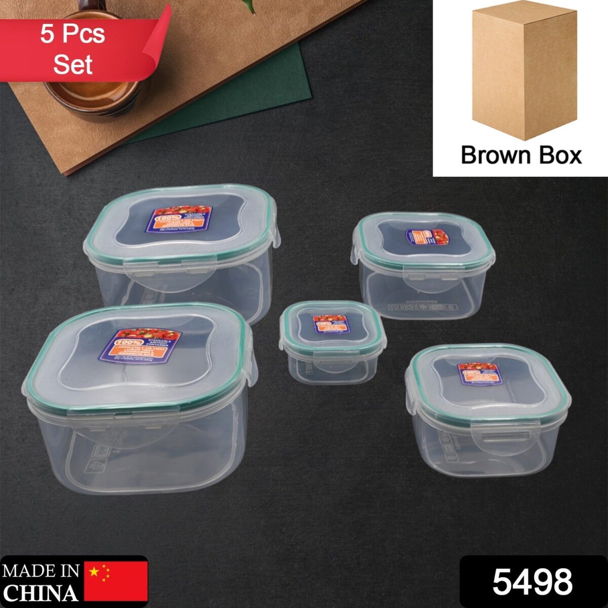 Kitchen Storage Containers Set Ã¢â‚¬â€œ Fridge Storage, Plastic Organizer, Snap-Seal Lunch Box (5 Pcs Set) - Image 2