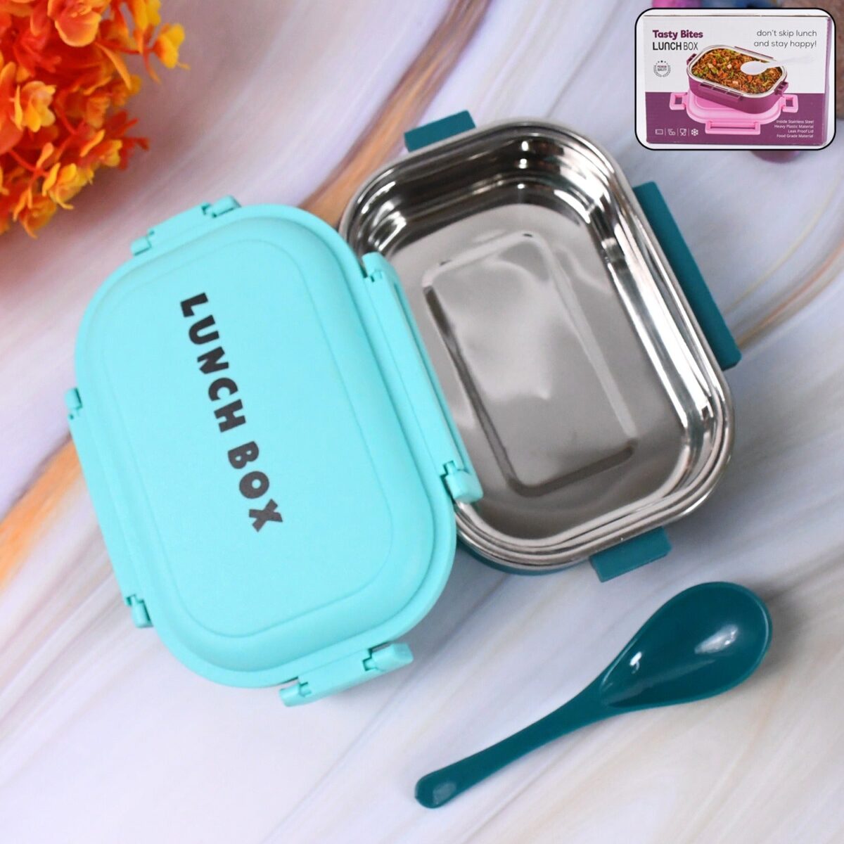 Insulated Testy Stainless Steel Leakproof Lunch Box With Spoon (1 Set) - Image 1
