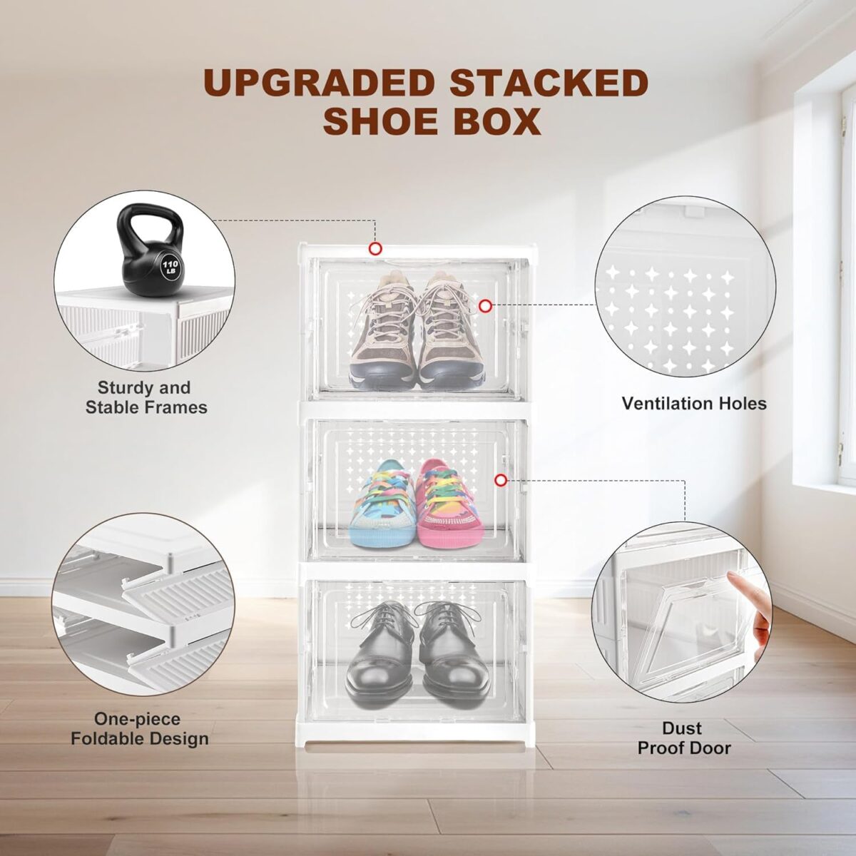Stackable Multifunctional Storage, for Clothes Foldable Drawer Shelf Basket Utility Cart Rack Storage Organizer Cart for Kitchen, Pantry Closet, Bedroom, Bathroom, Laundry (3 Layer / 1 Pc) - Image 7