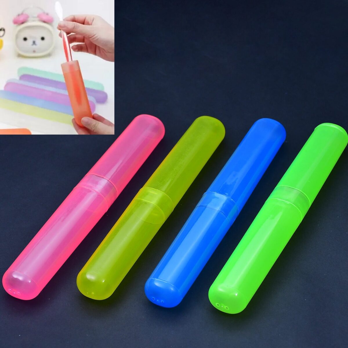 4-Piece Anti-Bacterial Plastic Toothbrush Cover Set Ã¢â‚¬â€œ Travel Holder Cases - Image 1