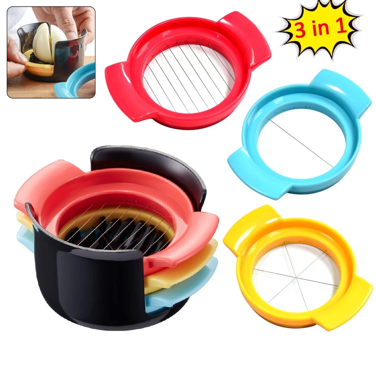 Multifunctional 3-in-1 Egg Cutter - Stainless Steel Slicing Tool with Durable Wires - Image 1