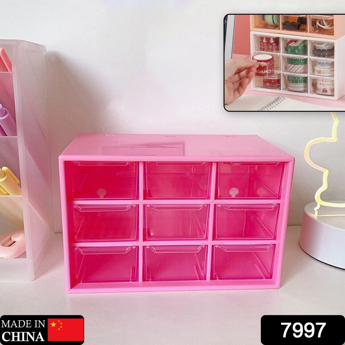 Storage Box 9 Grids Multi-purpose Durable Desktop Drawer Organizer for Pencils Storage Holder Hanging Hole Design for Small Items - Image 2