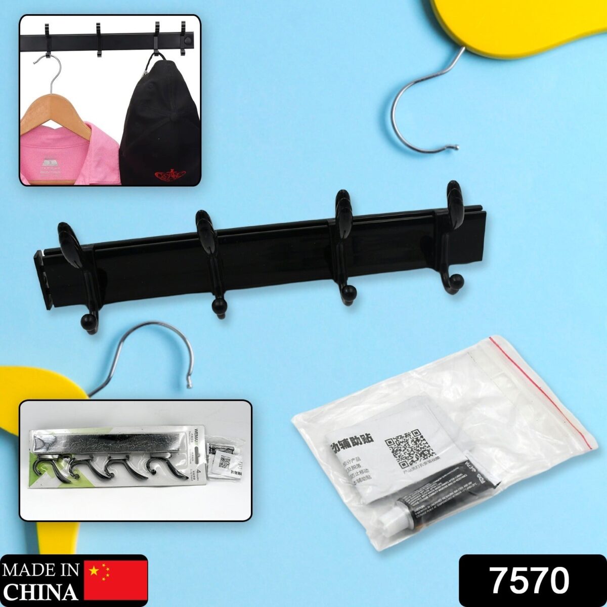 Extra Long 4-Hook Wall Coat Hanger with Eco Adhesive - Image 3