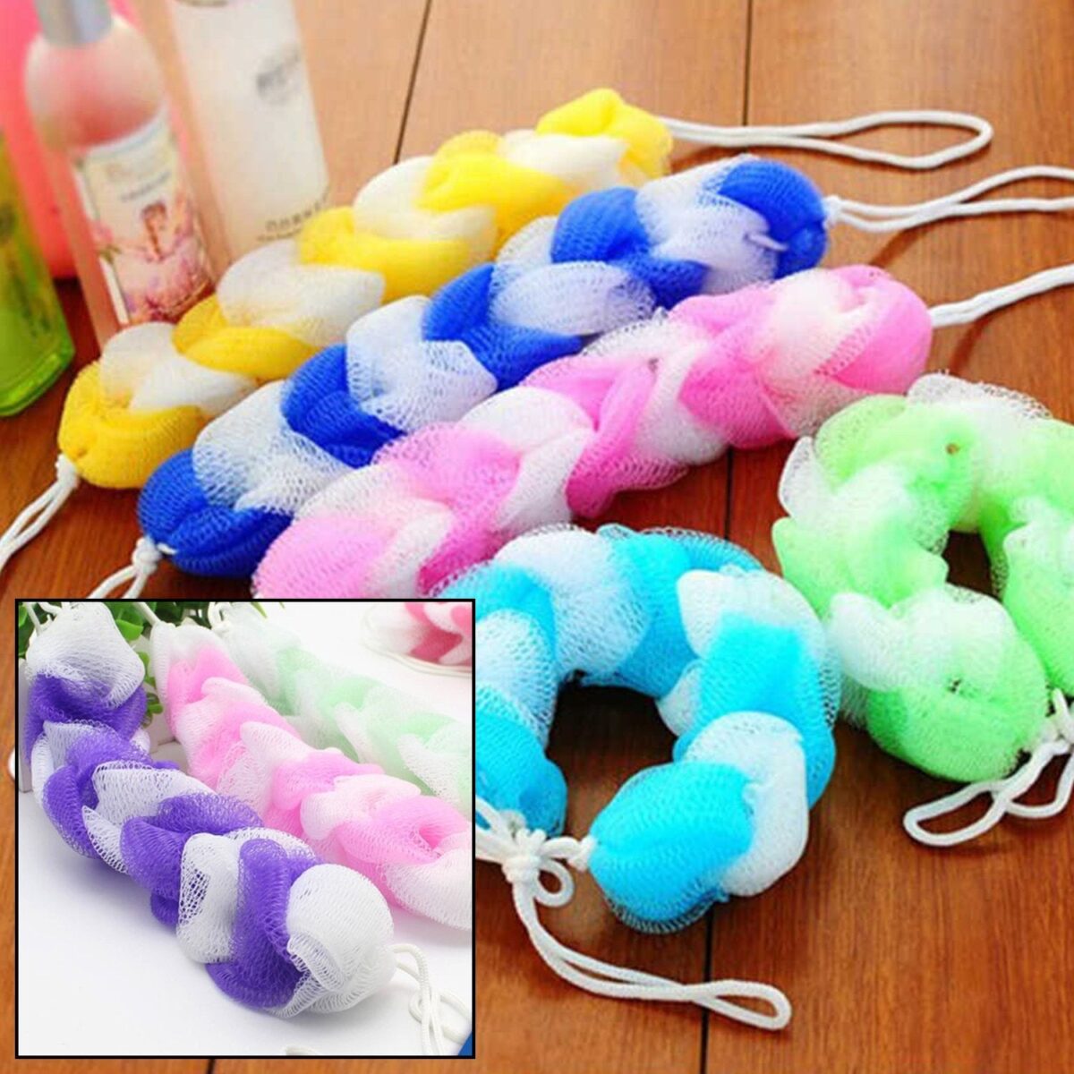 Hanging Bath Shower Long Loofah Sponge Pouf Body Scrubber (pack of 6) - Image 3