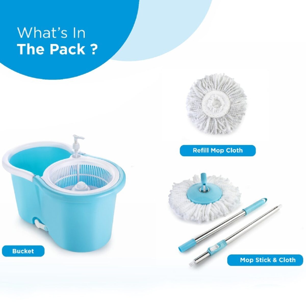 Plastic Spinner Bucket Mop 360 Degree Self Spin Wringing with 2 Absorbers for Home and Office Floor Cleaning Mops Set - Image 7