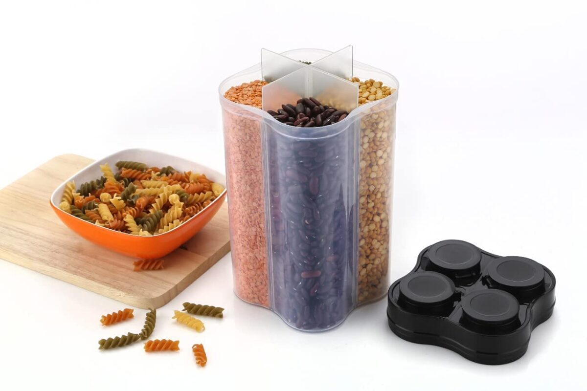 Plastic Lock Food Storage 4 Section Container Jar for Grocery, Fridge Container. - Image 1