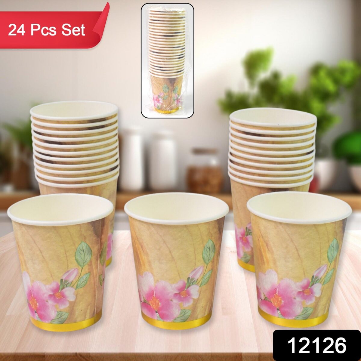 Disposable Paper Cups, Disposable Tea, Coffee Cups (24 Pcs Set / Mix Color & Design) - Image 2