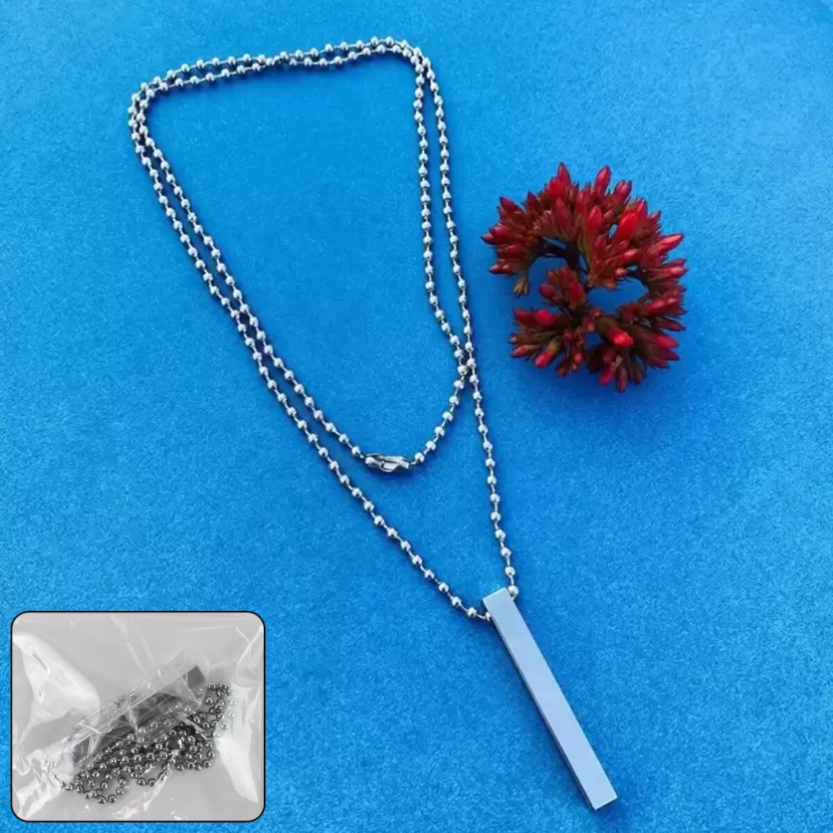 Plain Stick Shape Locket With Chain Stainless Steel Necklace (1 Pc) - Image 1