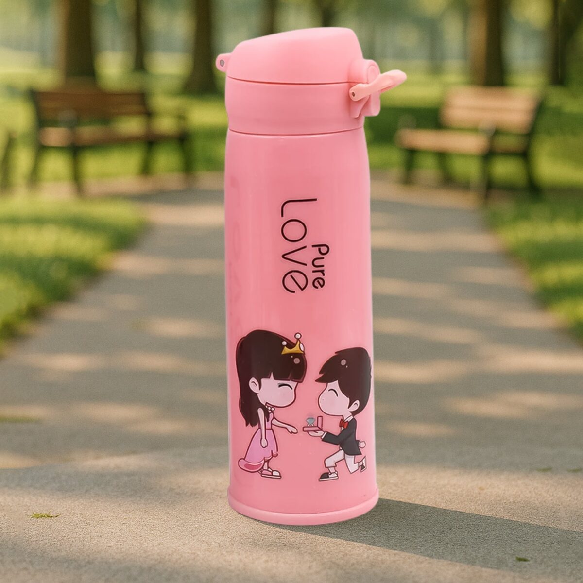 Pure Love outdoor sport water bottle 500ml leak proof BPA-free for travel cold and hot water glass water bottle with daily water intake for gym and children, Fridge, for Home, Office, School (MOQ :- 80 Pc) - Image 1