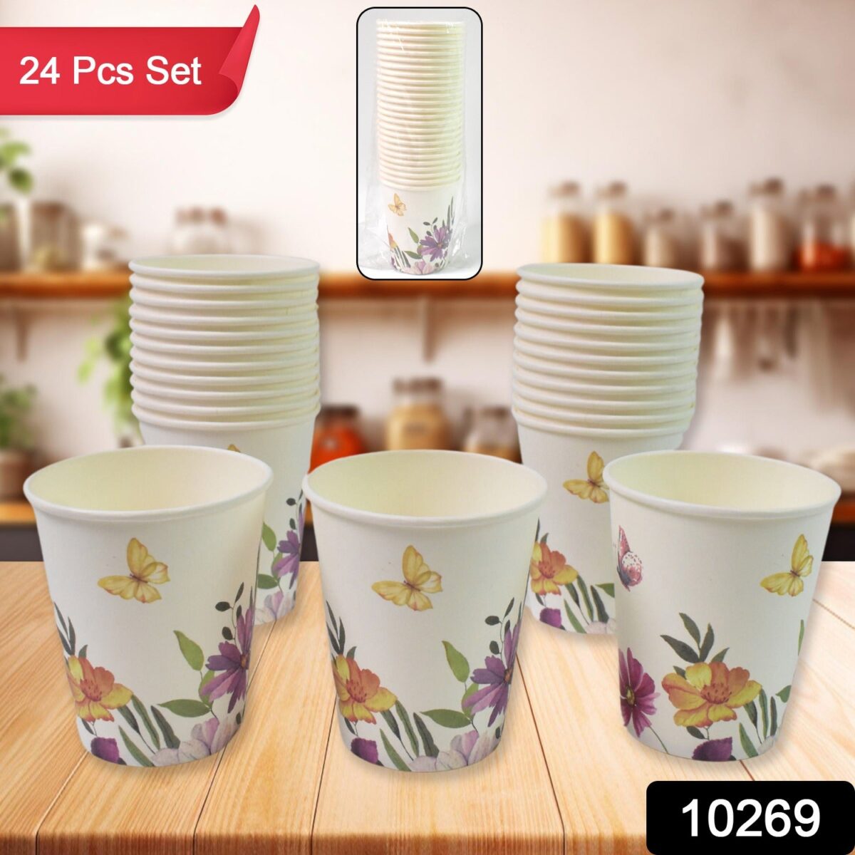 Disposable Paper Cups, Disposable Tea, Coffee Cups (24 Pcs Set / Mix Color & Design) - Image 2