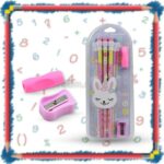 Cute Rabbit Bear Drawing Graphite Writing Pencil Set with Pencil Sharpener & Eraser, Pencil and Eraser Set with Eraser for Kids, for Girls, Fancy School Stationary, Birthday Party Return Gift (14 Pc Set) - Image 5