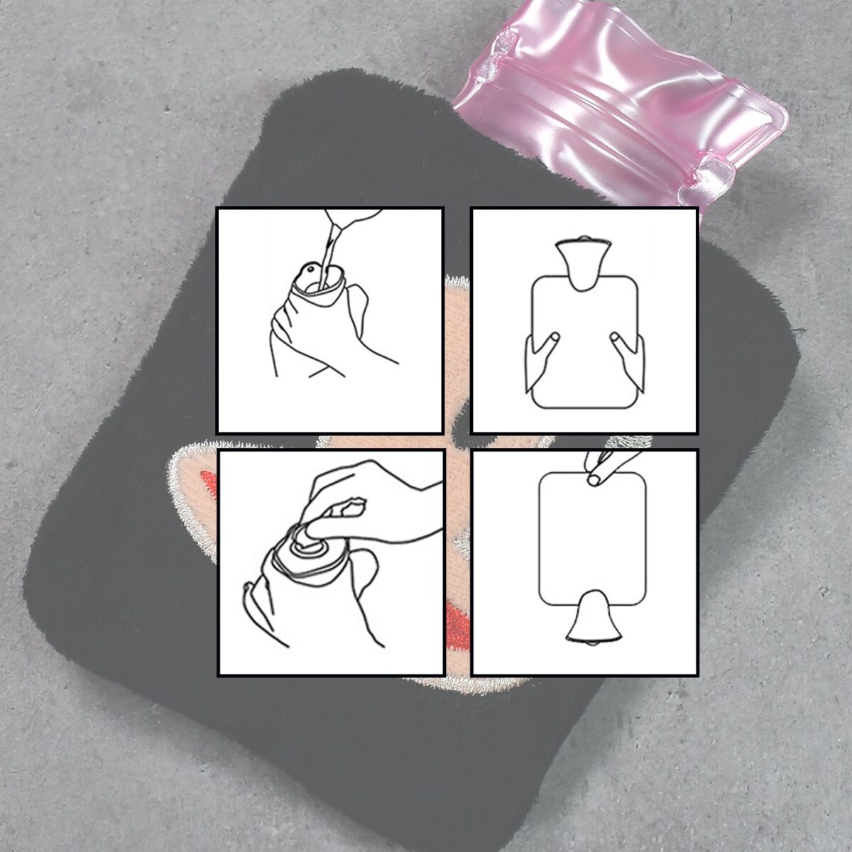 Black Monkey Small Hot Water Bag with Cover for Pain Relief - Image 6
