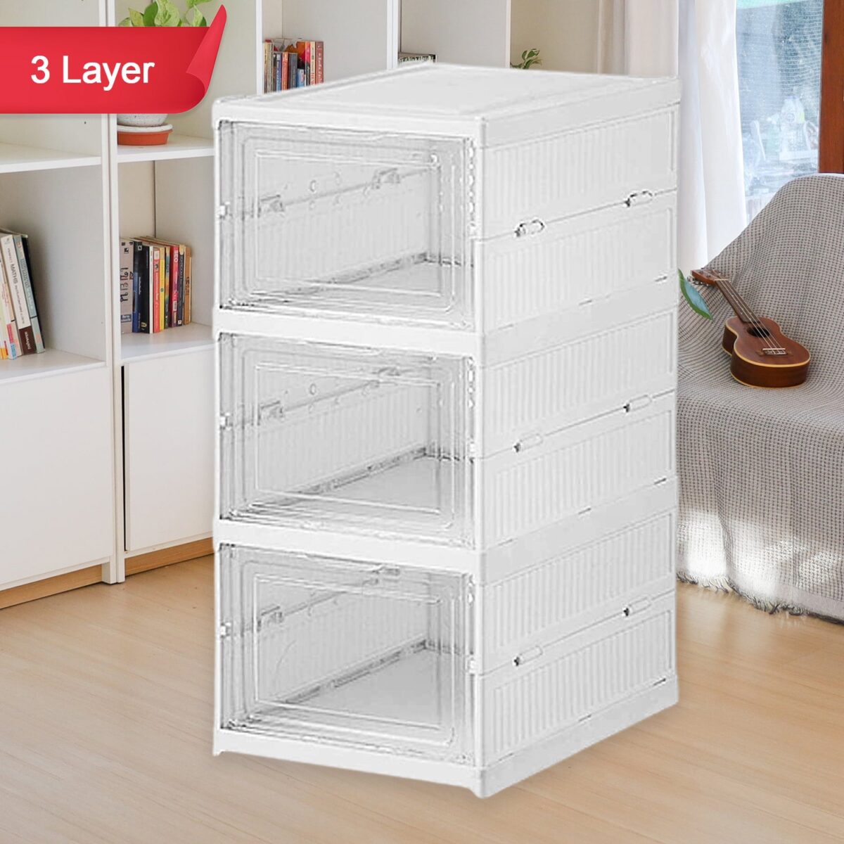 Stackable Multifunctional Storage, for Clothes Foldable Drawer Shelf Basket Utility Cart Rack Storage Organizer Cart for Kitchen, Pantry Closet, Bedroom, Bathroom, Laundry (3 Layer / 1 Pc) - Image 3