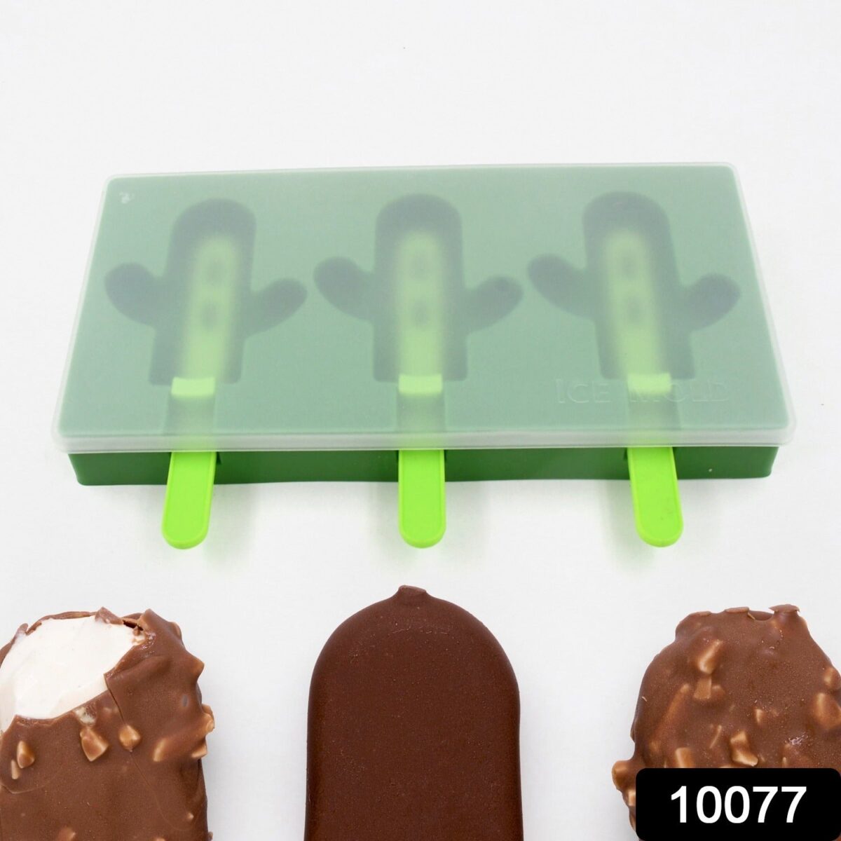 Ice Cream Mould sicle Mold, Cactus Shape Ice  Molds Homemade sicle for DIY Ice sicle, 3-Cavity Summer Food Kitchen Tools (1 Pc) - Image 2