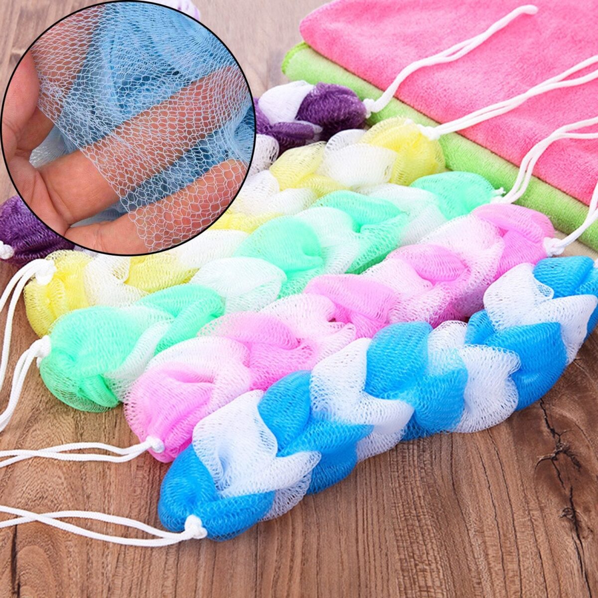 Hanging Bath Shower Long Loofah Sponge Pouf Body Scrubber (pack of 6) - Image 6
