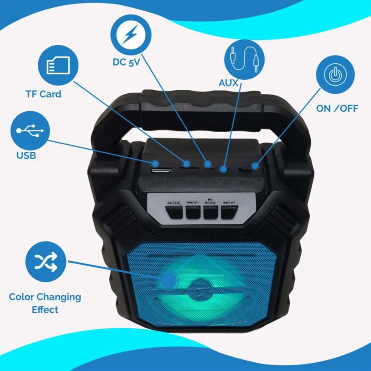 Wireless Bluetooth Portable Boom Box Subwoofer Support Mic Input Outdoor Speaker 5 W Bluetooth Speaker - Image 4
