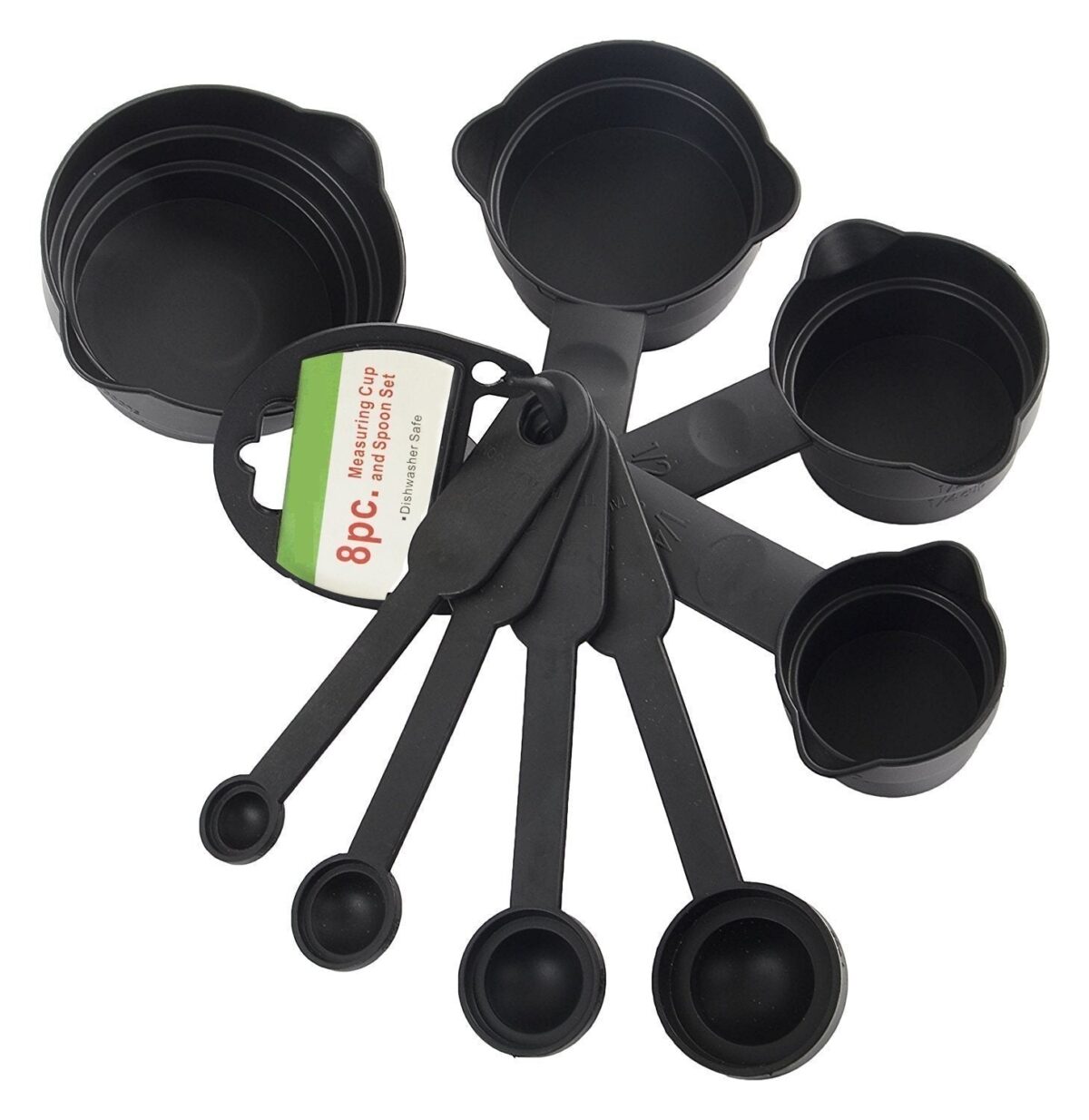 Plastic Measuring Cups and Spoons (8 Pcs, Black) - Image 1