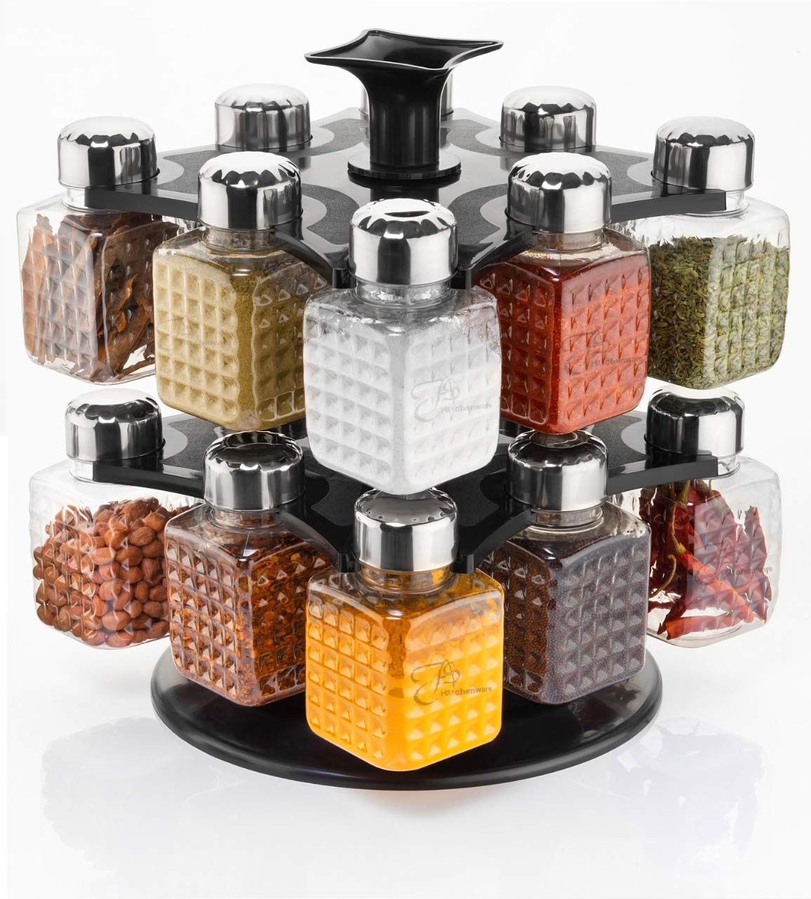 71VO9bCSQML._SL1280_e277c8d4-fdfb-42ed-9022-8f24a17b74da.jpg All New Square 16 Bottle Design 360 Degree Revolving Spice Rack Container Condiment, Pieces Set, Square Small Container - Image 1