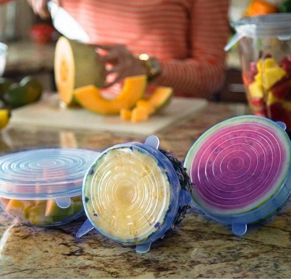 Silicone Stretch Lids Reuseable Microwave Safe Flexible Covers (Set of 6) (Loose Pack) - Image 3