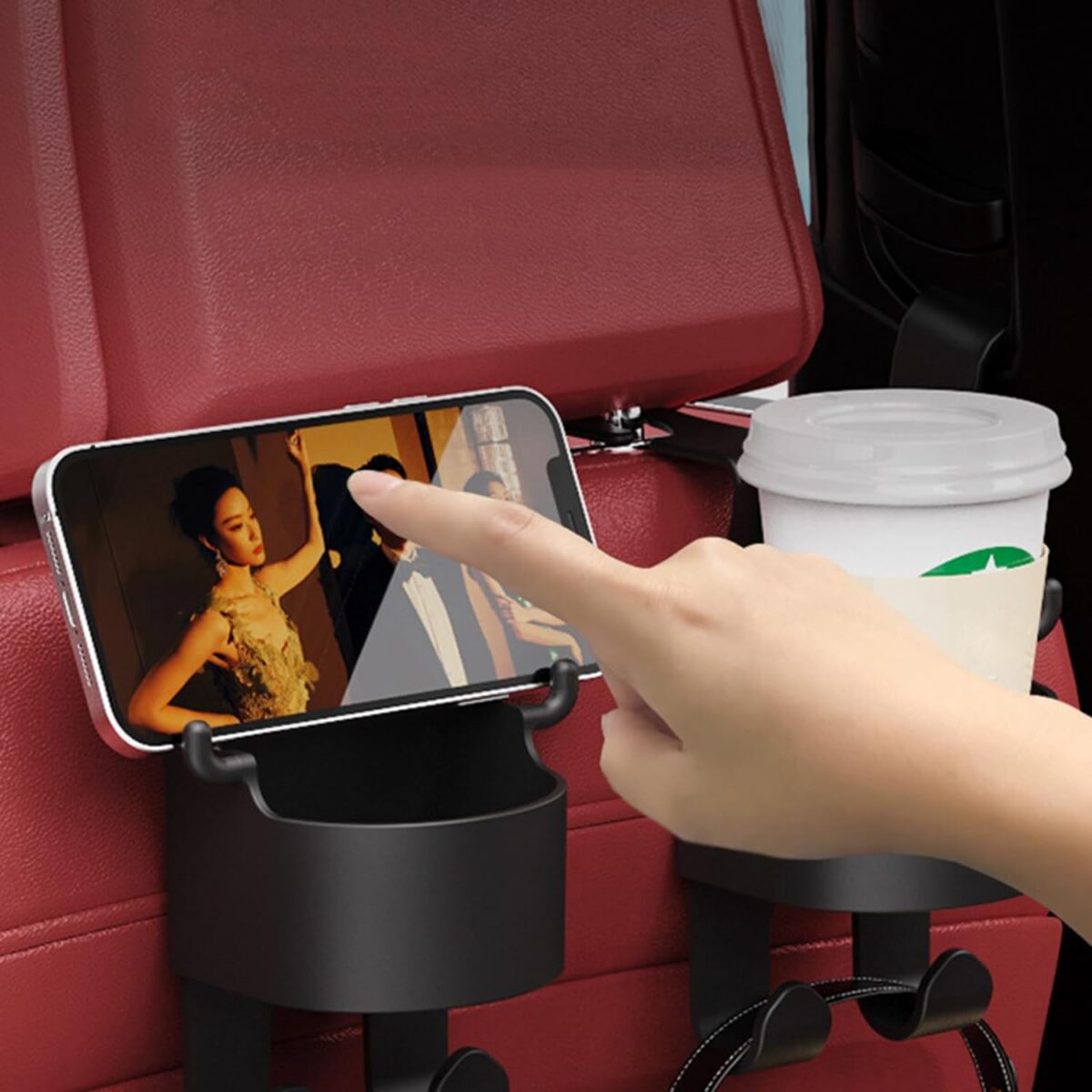 Car Headrest Backseat Organizer, 3 in 1 Automotive Cell Phone Drink cupholder Adapter with Headrest Hooks for Kids and Adults, Multifunctional Storage for Car Travel Accessories - Image 3