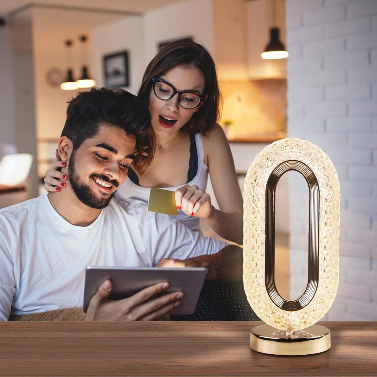 Touch Control Crystal Table Desk Lamp, 3-Way Dimmable Light, USB Rechargeable Crystal Diamond Table Lamp, Exquisite Night Stand Light Lamp Beside Lamp for Bedroom Living Room, Decorative Desk Lamp - Image 5