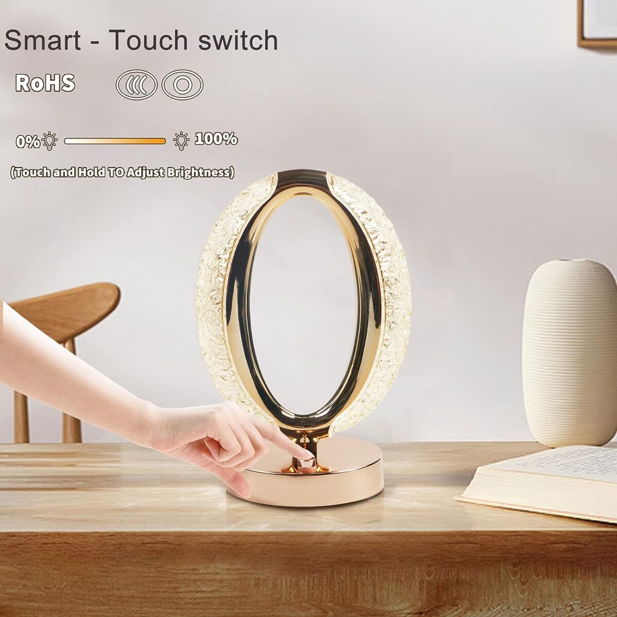 Touch Control Crystal Table Desk Lamp, 3-Way Dimmable Light, USB Rechargeable Crystal Diamond Table Lamp, Exquisite Night Stand Light Lamp Beside Lamp for Bedroom Living Room, Decorative Desk Lamp - Image 4