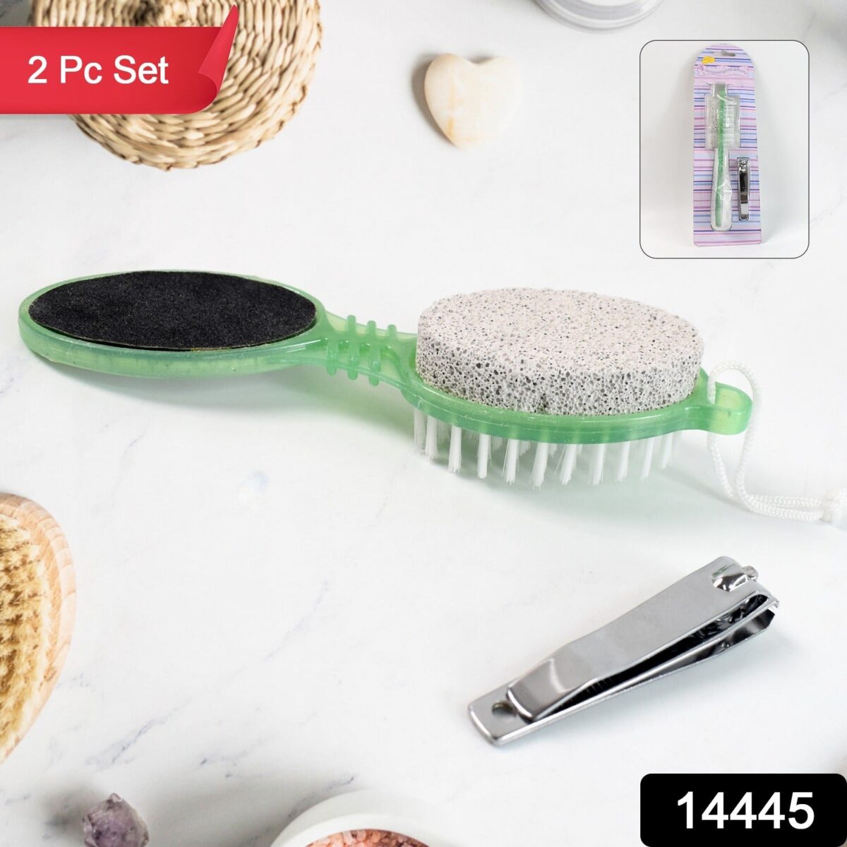 5 In 1 Pedicure Tool Pedicure Brush For Feet Foot Scrubber Foot File With Nail Cutter - Image 2