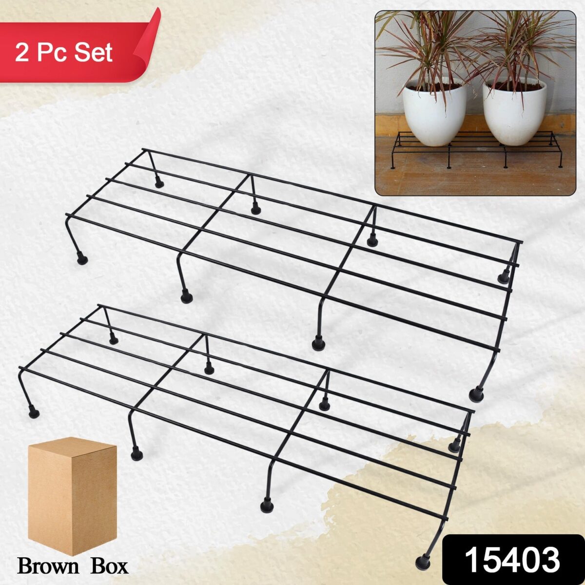 Metal Rectangle Flower plant stand for balcony (60Ãƒâ€”20 Cm / 2 Pc Set) - Image 2