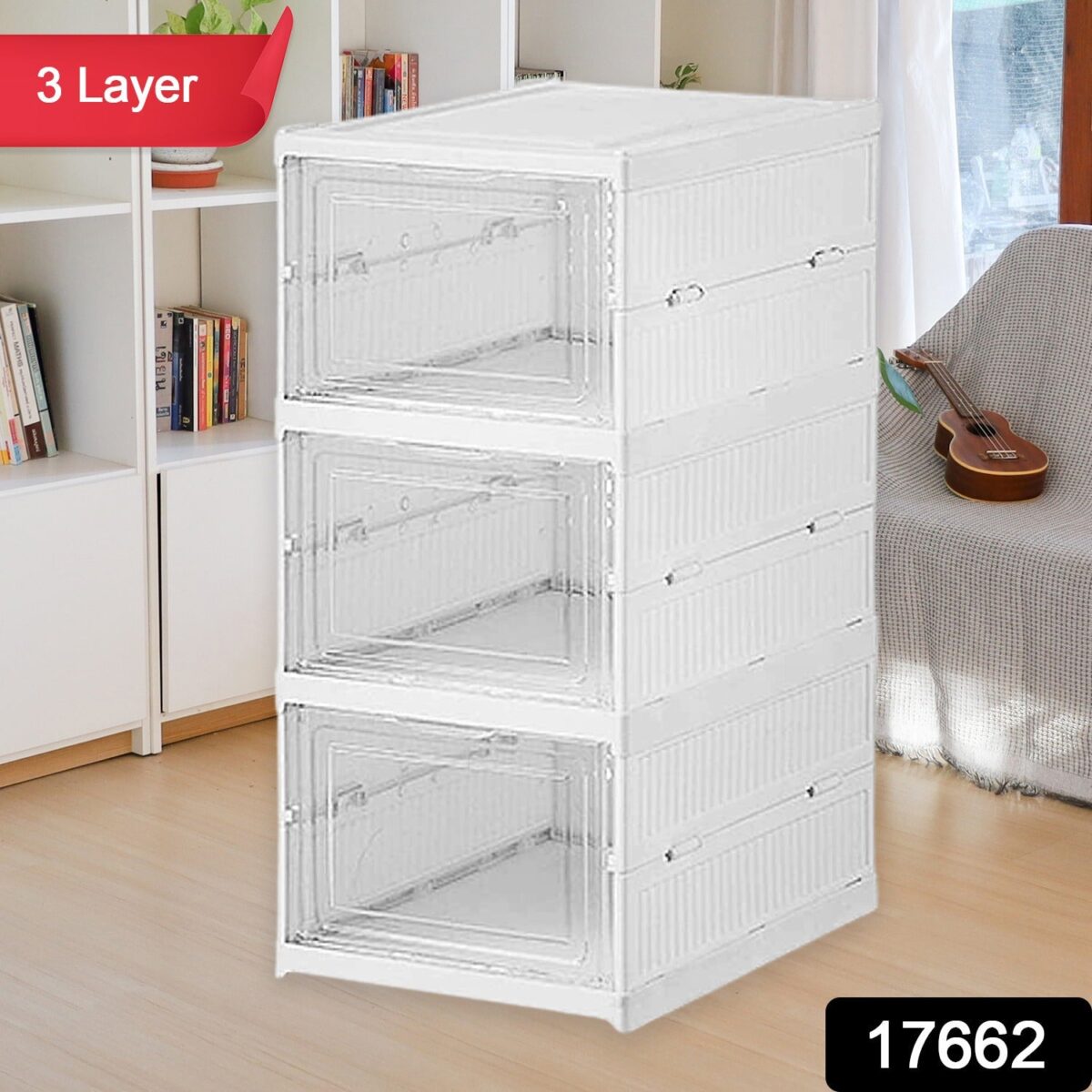 Stackable Multifunctional Storage, for Clothes Foldable Drawer Shelf Basket Utility Cart Rack Storage Organizer Cart for Kitchen, Pantry Closet, Bedroom, Bathroom, Laundry (3 Layer / 1 Pc) - Image 2