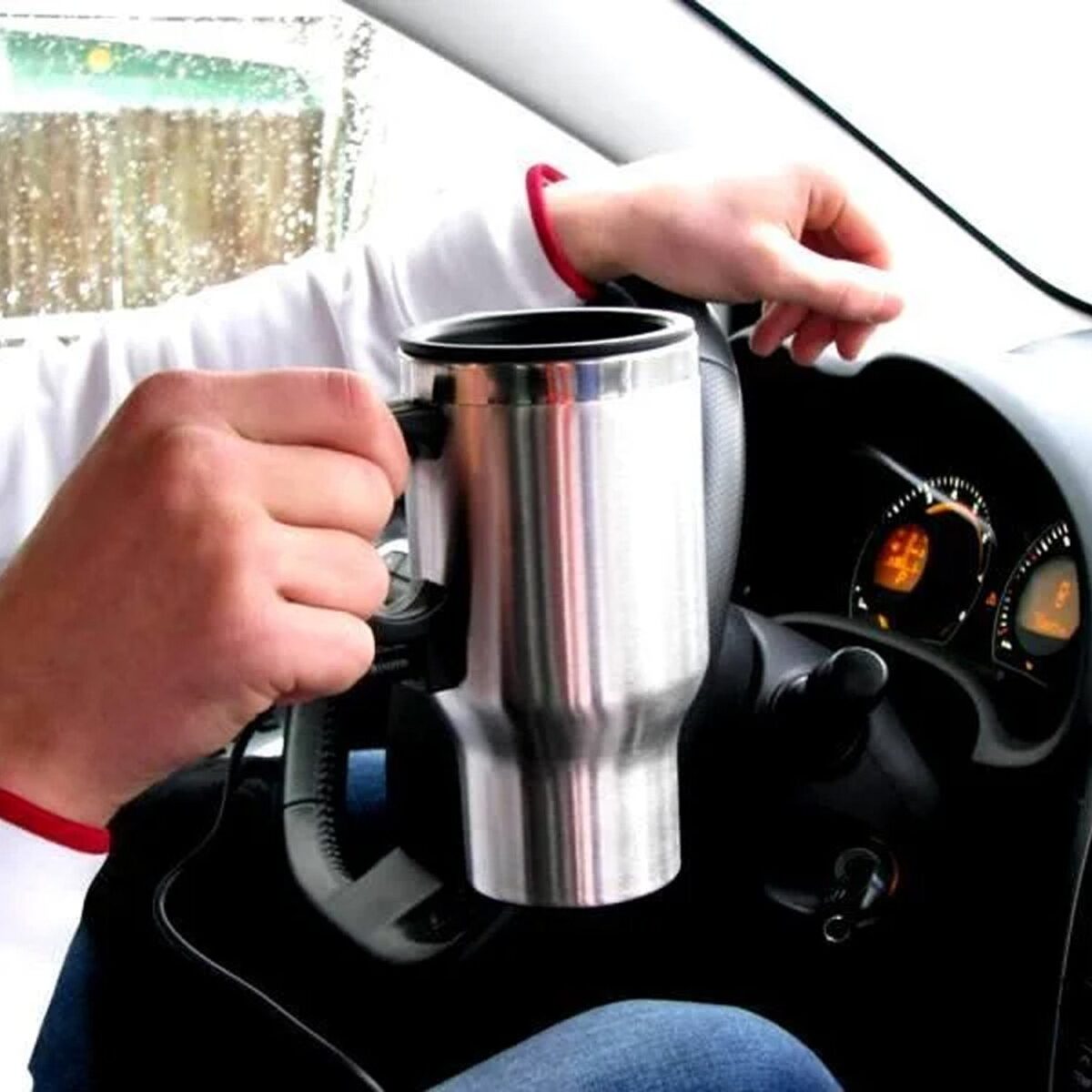 Stainless Steel Vacuum Glass Insulated Glass Coffee Cups (With Lid & Handle / 1 pc) - Image 8