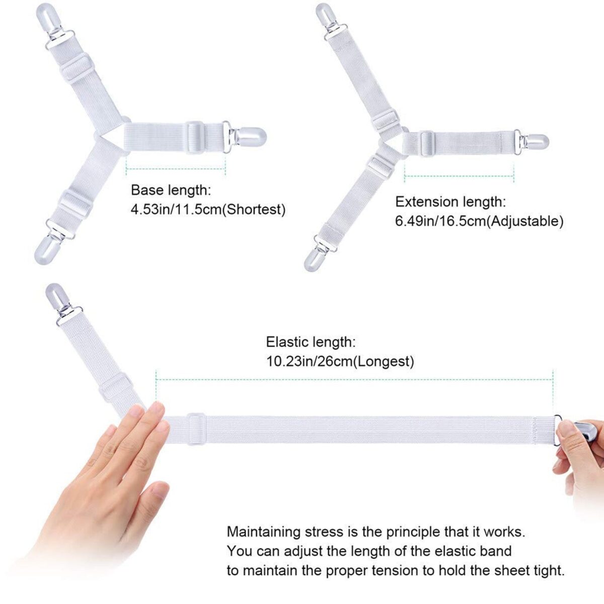 Adjustable Triangle Elastic Suspenders Gripper Holder Straps Clip for Bed Sheets (4 Pc) - Image 7