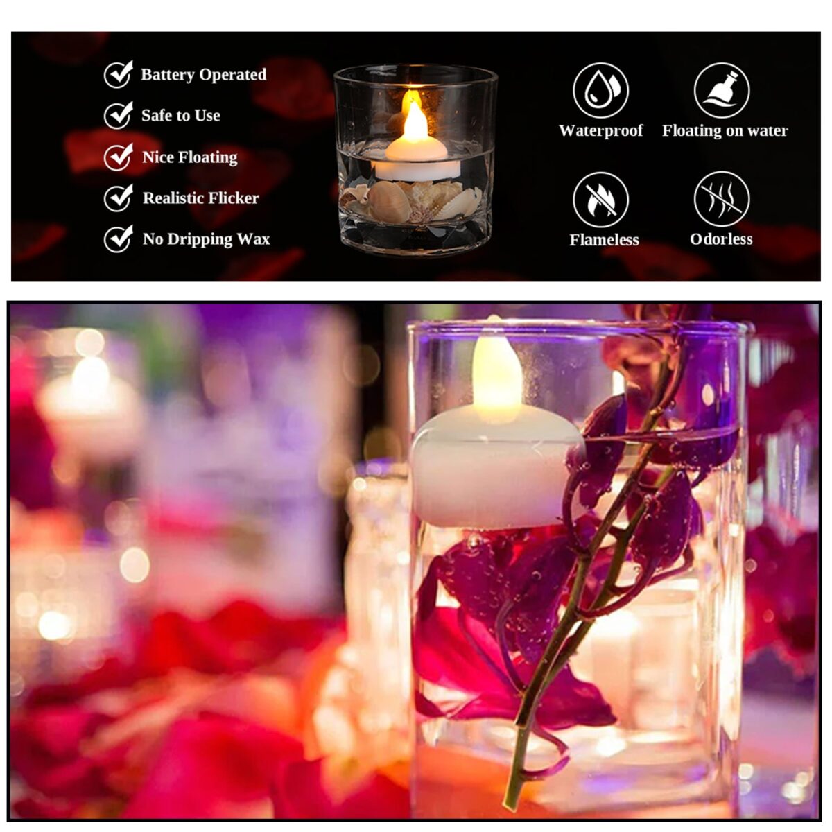 Set of 12 Flameless Floating Candles Battery Operated Tea Lights Tealight Candle - Decorative, Wedding.( Diya , Divo , Diva , Deepak , Jyoti ,) - Image 5