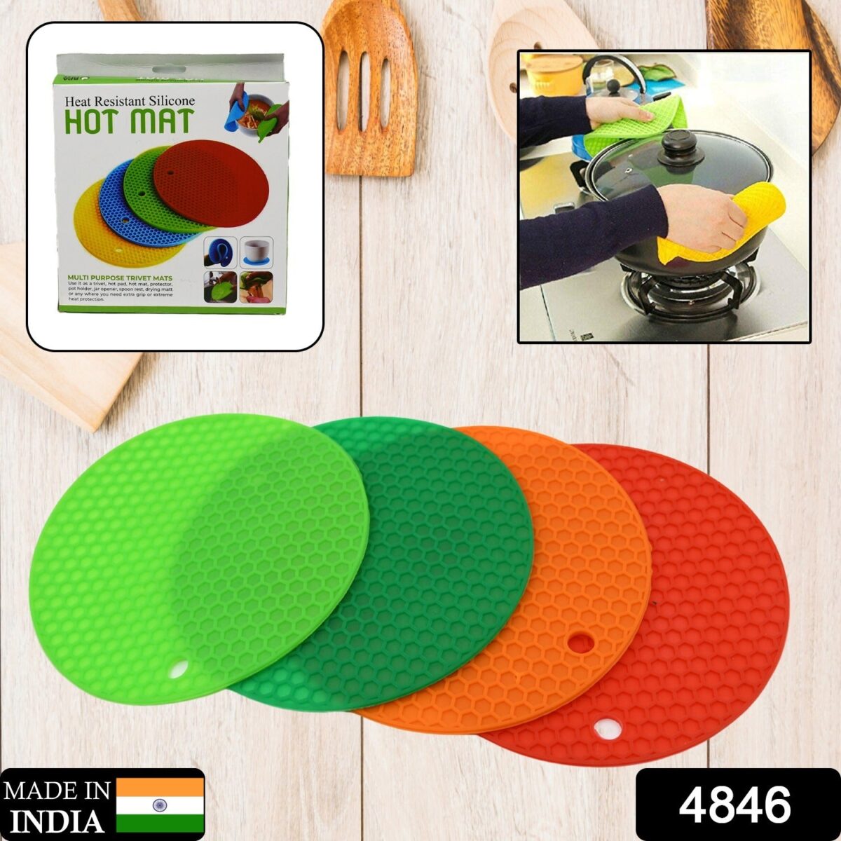Silicon Hot Pot Mat Set - 4-Piece Heat-Resistant Trivets for Protecting Surfaces - Image 2