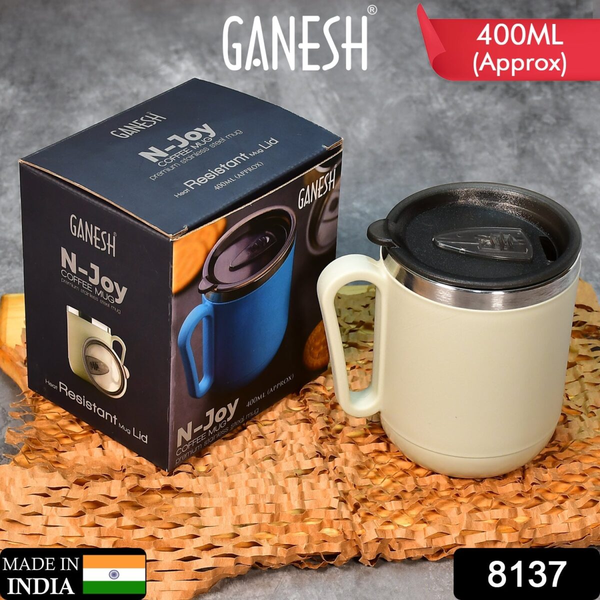 Ganesh Premium Stainless Steel Coffee Mug with heat resistant mug lid. Approx 400Ml mug. - Image 2